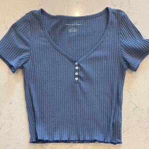American Eagle Outfitters Blue Ribbed Crop T-Shirt